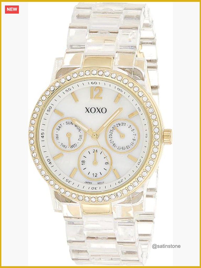 Clear Rhinestone Bracelet Watch With Gold Case